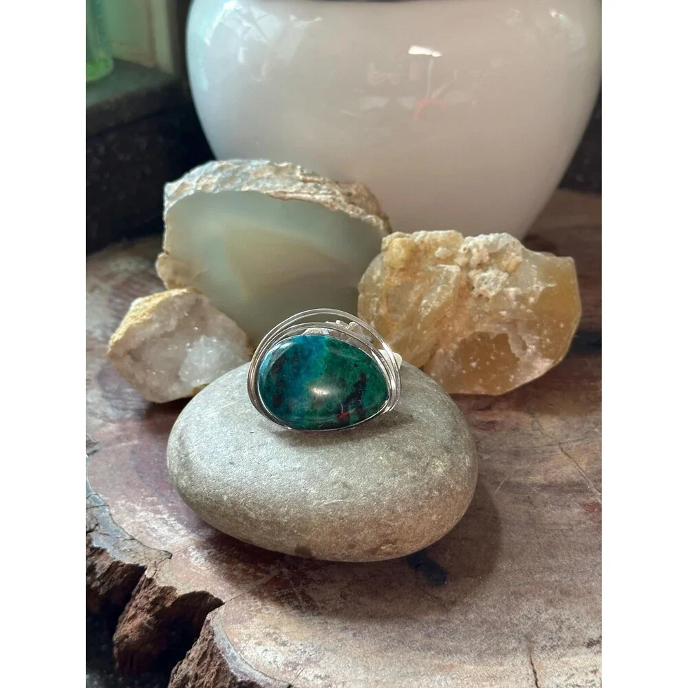Vintage Israeli 925 Sterling Silver Brooch Pendant – Blue Green Chrysocolla Eila